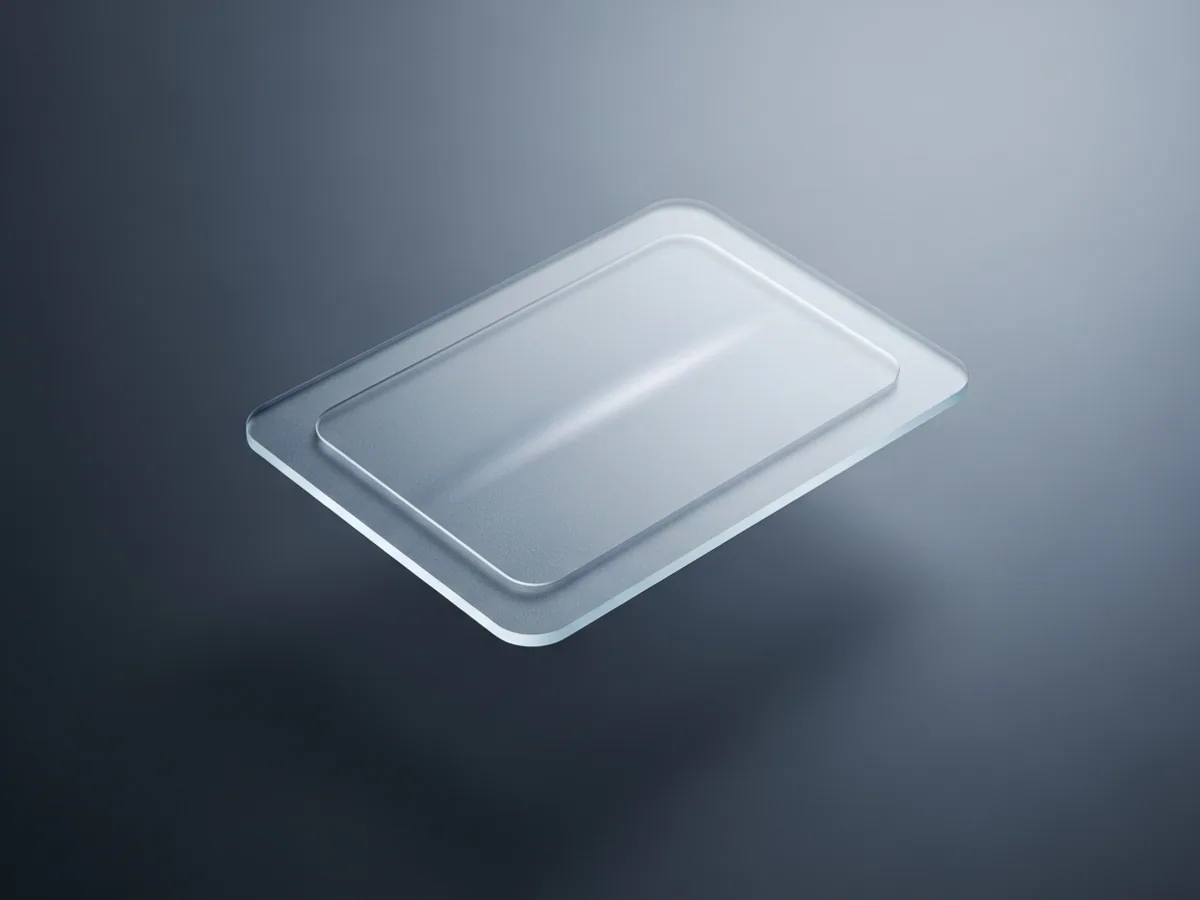 A frosted glass card hovering above a slate gradient