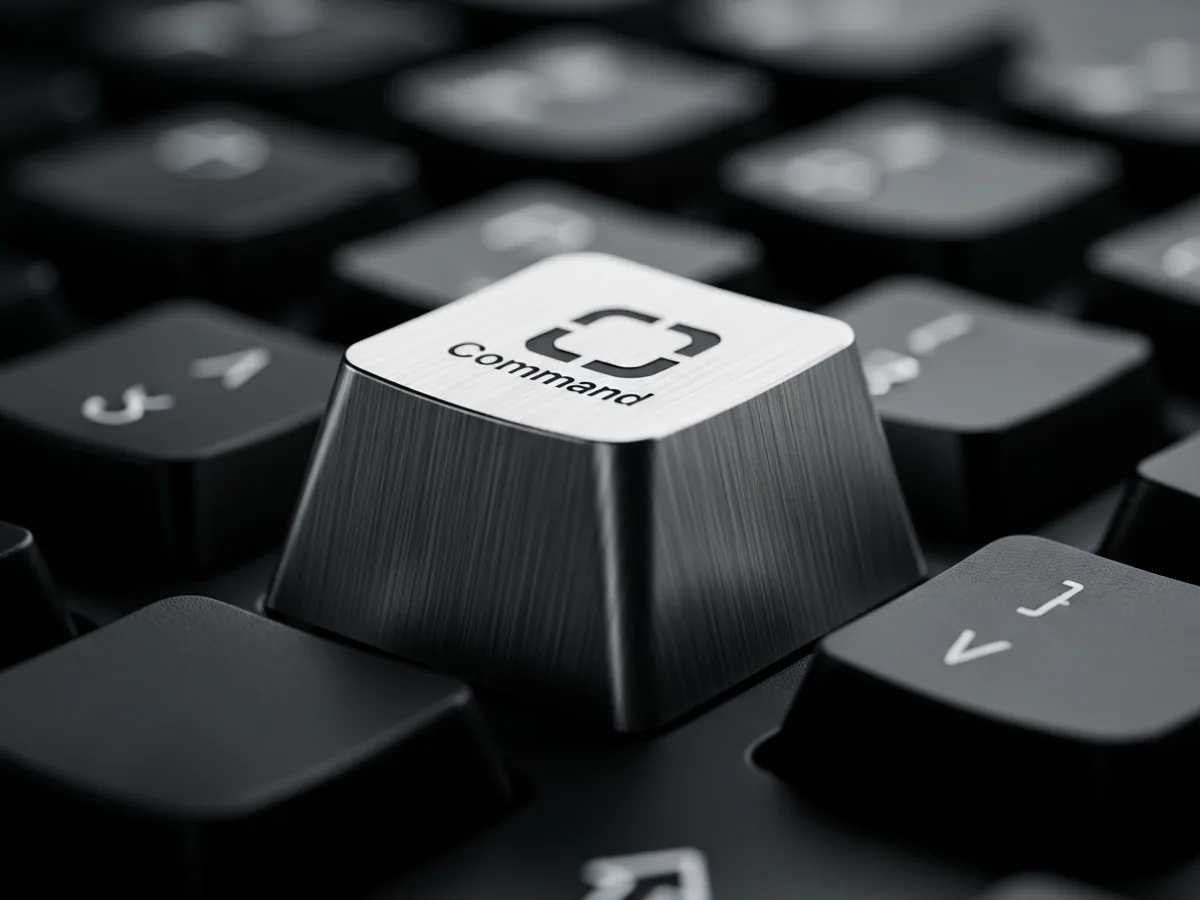 A brushed aluminum Command keycap on a dark keyboard